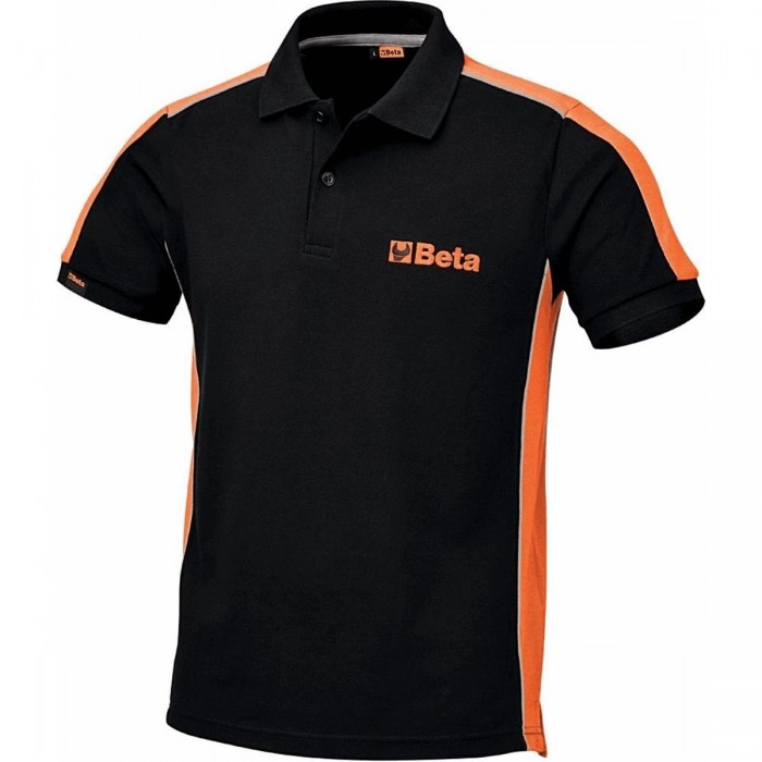 Polo Top Line de Algodón Piqué Negro y Naranja - Talla L, Marca Beta - 1