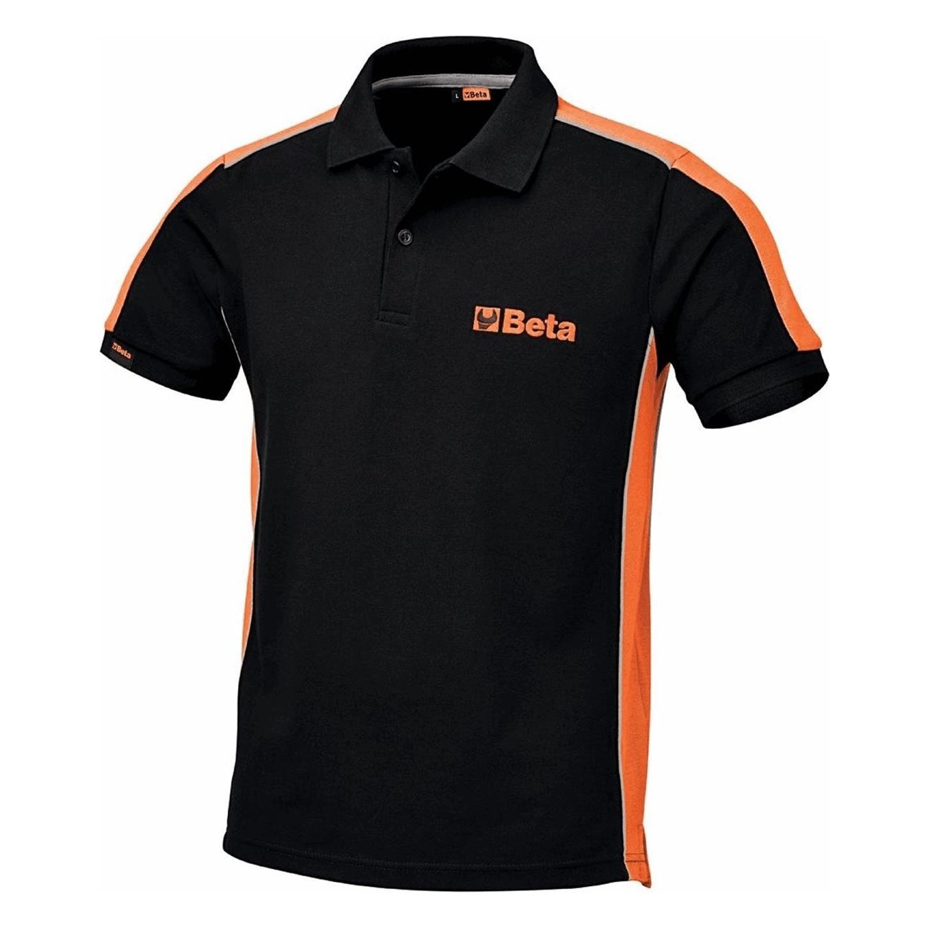 Polo Top Line de Algodón Piqué Negro y Naranja - Talla L, Marca Beta - 1