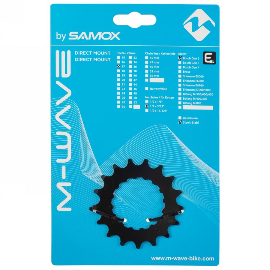 Chainring, for bosch-e-bikemotors gen 2.1/2 x 3/32',17 teeth, steel, black, samox, am-packing - 2