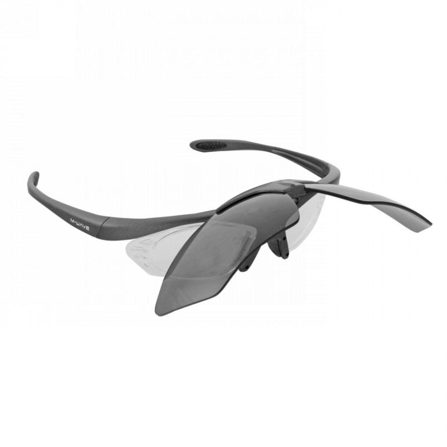 Sunglasses, 'm-wave', matt grey, with frame for prescription lenses, hinged, with replacement lenses (clear and orange), ec - 4