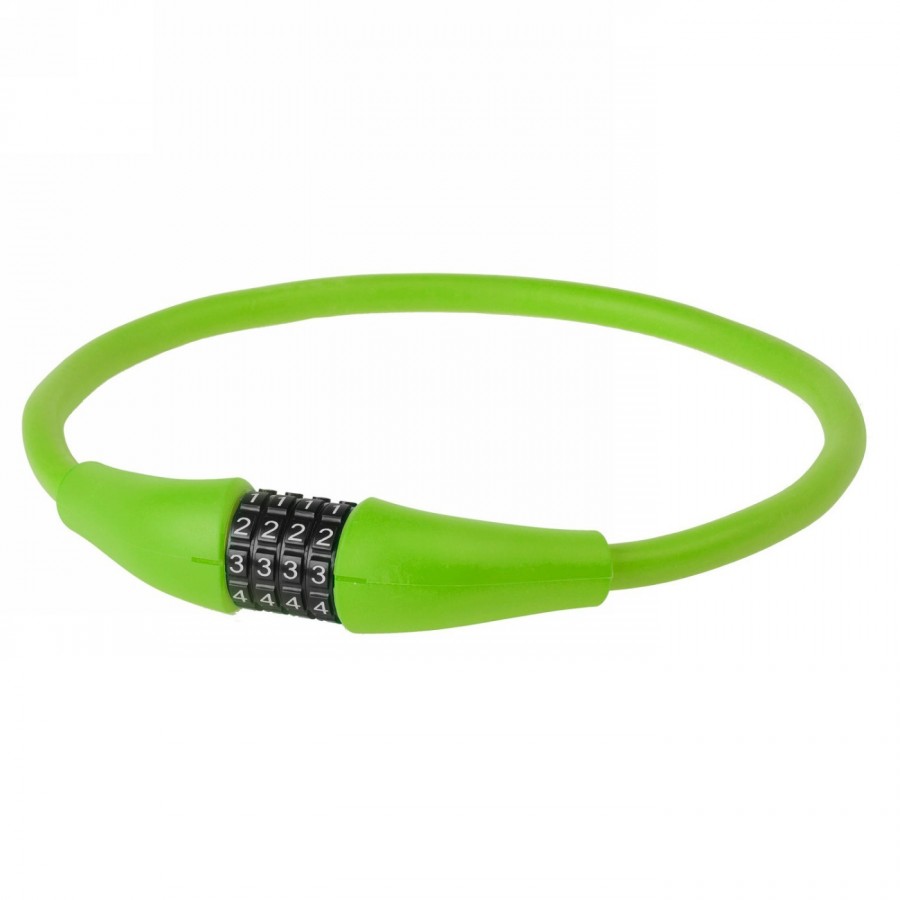 Shape-retaining combination cable lock, m-wave 'd 12.9 mem', green, with 4 number discs, on card - 1