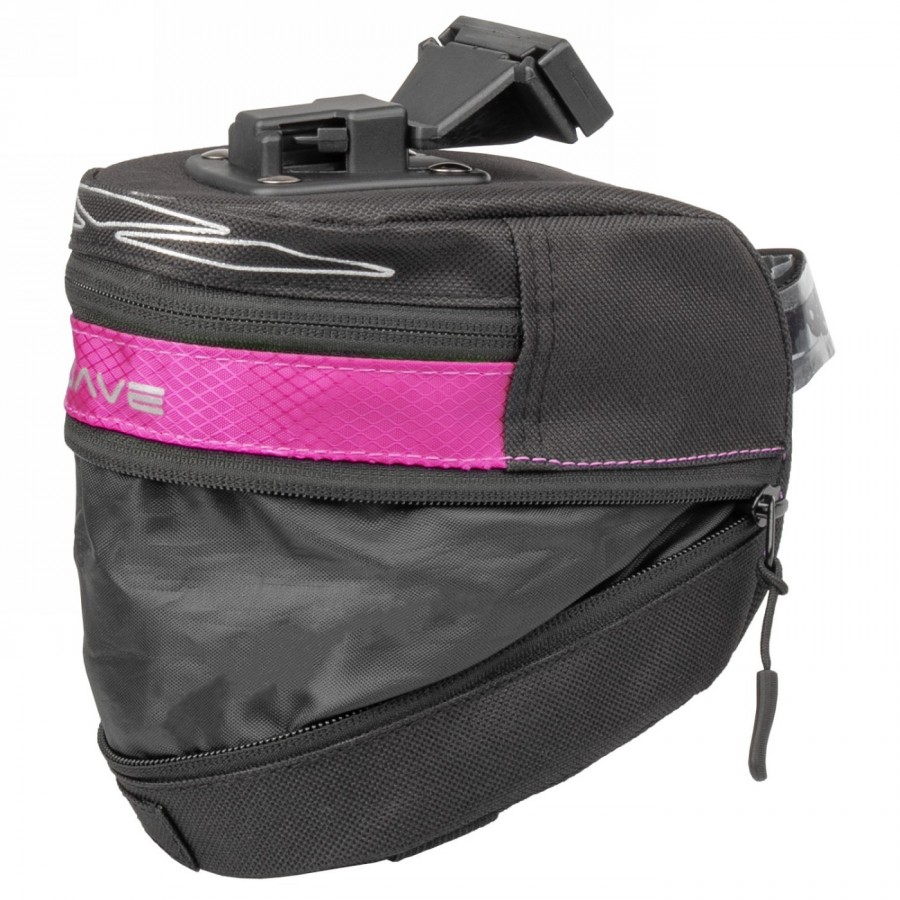 Clip-on saddle bag 'm-wave tilburg l', pink, size l, can be extended downwards with rv, with rear light holder and 3 elastic str