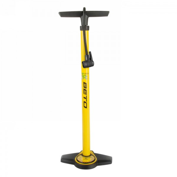 pompe à pied beto, acier, jusqu'à 11 bar/160psi, jaune/noir, avec grand manomètre 3.5', avec double tête pour av/fv/dv, avec - 1