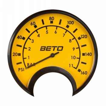 Floor pump beto, steel, up to 11 bar/160psi, yellow/black, with large 3.5' manometer, with double head for av/fv/dv, with - 3