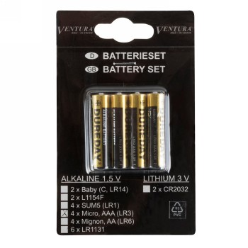 Batterie am-4, micro, aaa, lr-3, alcaline, 1,5v, 1 set di 4, in ventura-ek - 2 - Batterie - 4015493640318