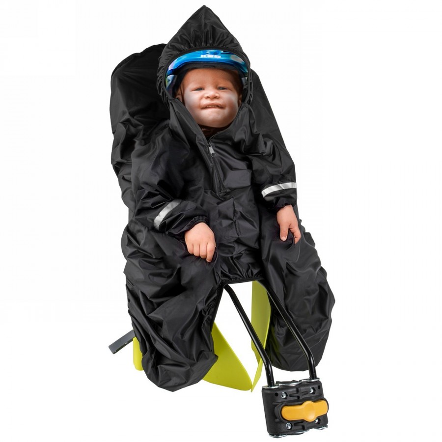 poncho de lluvia infantil kid'n'seat, con m-wave, negro con bandas reflectantes - 2