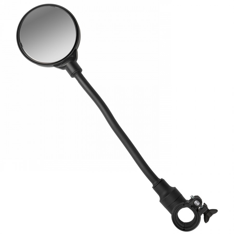 Bicycle mirror with gooseneck, tool-free mounting, plastic, black, length approx. 375 mm, 3d adjustable convex 80 mm - 1