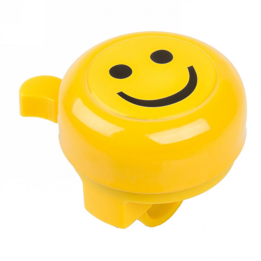 campanello coperchio in acciaio, base in plastica con 2 viti, giallo con adesivo 3-d 'smile', su scheda m-wave - 1 - Campanelli 