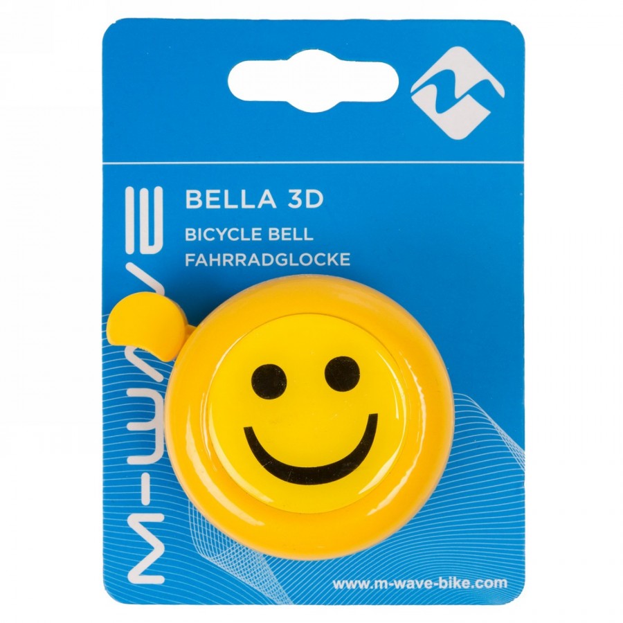 Steel lid bell, plastic base with 2 screws, yellow with 3-D 'smile' sticker, on M-wave card - 3