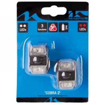 Mini led lamp set m-wave 'cobra ii', black silicone housing, 3 functions, with batteries, only 24g, blister pack, 1 set - 9