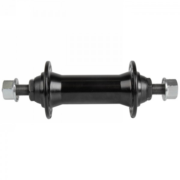 Alloy hub, solid axle, black, with axle nut, vr, 36 holes, 100 mm, axle length 145mm, mv - 1