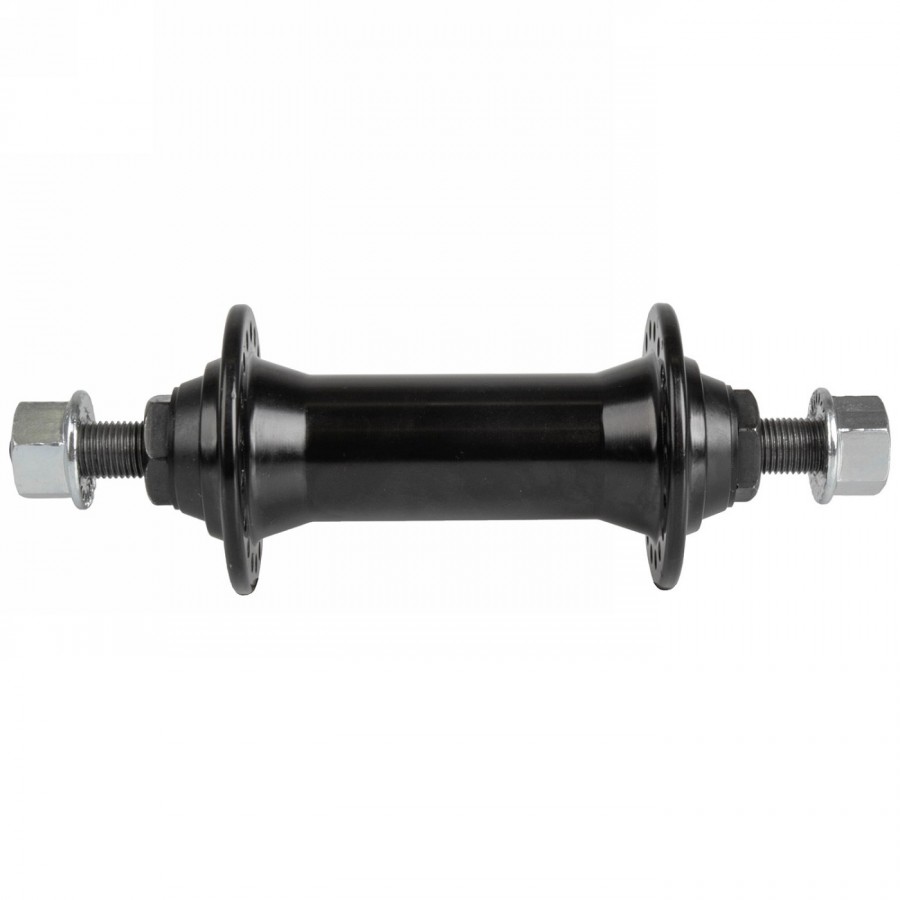 Alloy hub, solid axle, black, with axle nut, vr, 36 holes, 100 mm, axle length 145mm, mv - 1