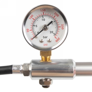 Shock-pump, with pressure gauge, aluminium, with lever to prevent air loss during removal, on card, for a/v, with giyo logo (470