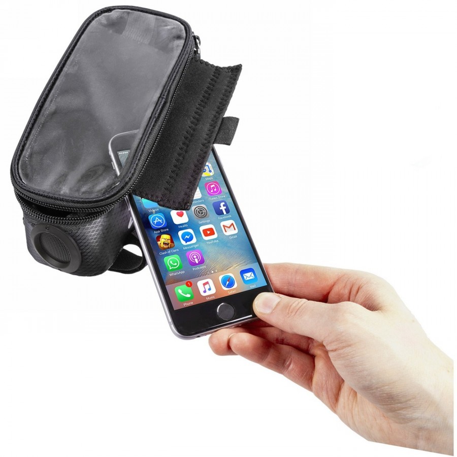 Top tube bag for smartphone 'm-wave', with loudspeaker, fastening with 3 velcro fasteners, without batteries - 2