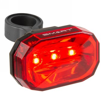 Fanale posteriore per bicicletta intelligente, 3 led smd rossi, 3 funzioni, con supporto per reggisella, con batterie, senza dts