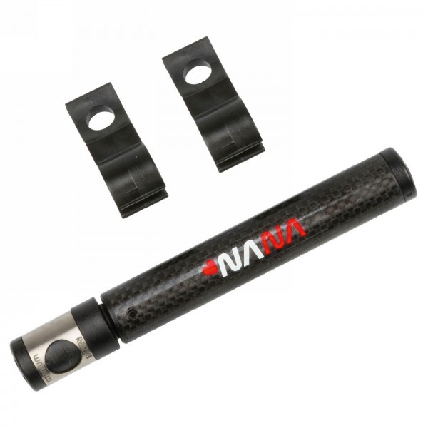 Mini pump barbieri nana, carbon, f/v, 142 psi / 10 bar, 29 g, 139 mm, with 'clips' for fixing to the bike frame, - 1