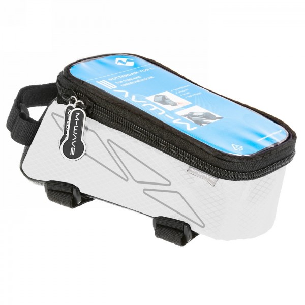 Top tube bag for smartphone 'm-wave rotterdam top l', white, fastening with 3 velcro fasteners - 1