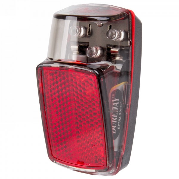 Battery rear light, for mudguard mounting, with 3 leds, transparent / red reflector, with batteries, am-packing - 1