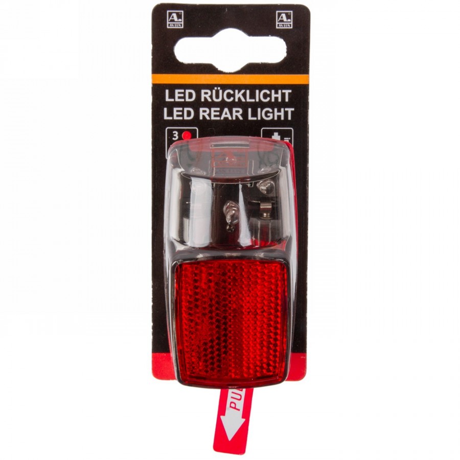 Battery rear light, for mudguard mounting, with 3 leds, transparent / red reflector, with batteries, am-packing - 2