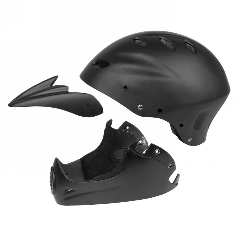 Freeride/downhill helmet, all-in-1, design: matt black, size 54 - 58 cm, size adjustment by 2 different thicknesses - 2