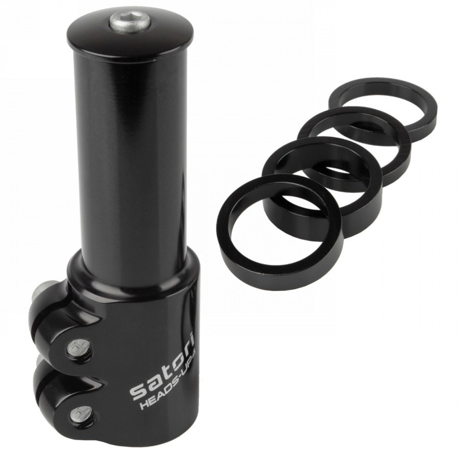 Height adapter for ahead stem, aluminium, black, for 1.1/8', 28.6 x 117 mm, 221 g, height adjustable, blister packed - 1