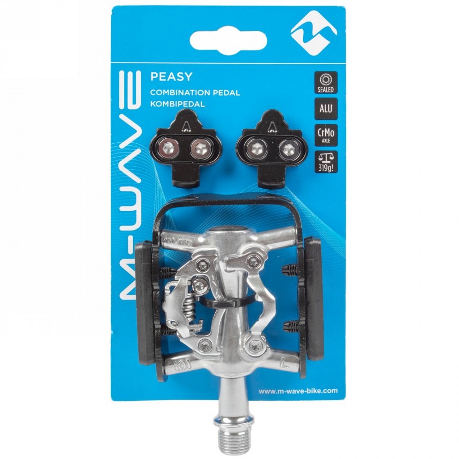 Combination pedal m-wave peasy, aluminium, can be used on both sides for normal (sports) shoes and click shoes (compatible with 