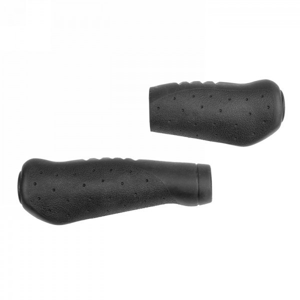 Pair of ergonomic comfort grips, anatomical shape, 92 mm right / 131 mm left, black, in pair on M-wave 084157 headboard. - 1