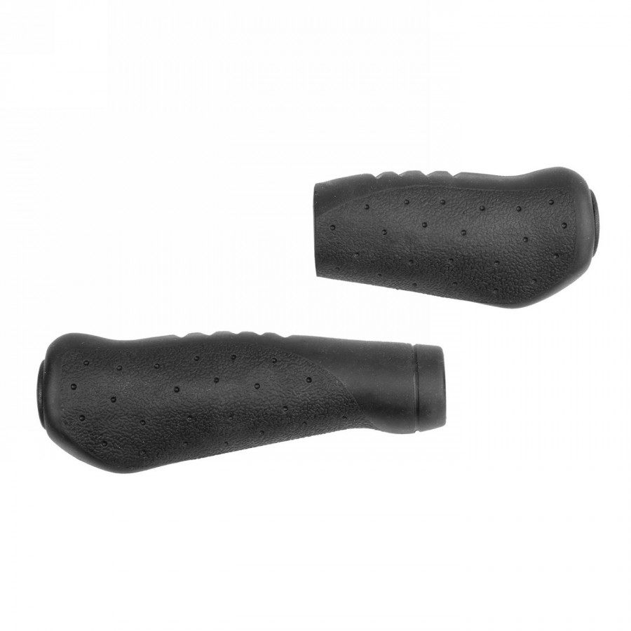 Pair of ergonomic comfort grips, anatomical shape, 92 mm right / 131 mm left, black, in pair on M-wave 084157 headboard. - 1