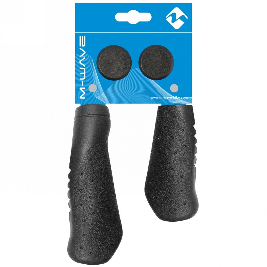 Par de puños ergogel comfort, forma anatómica, 92 mm derecha / 131 mm izquierda, negro, en pareja en cabecera m-wave 084157 - 2