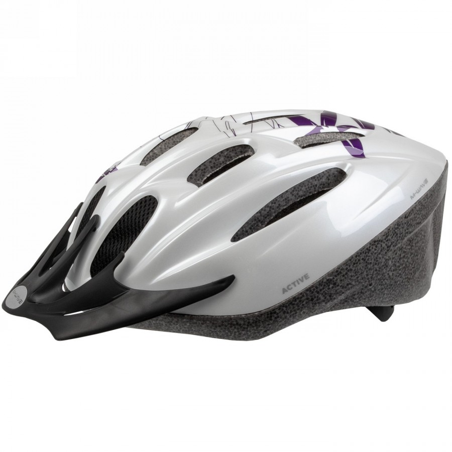 Casco para adultos/jóvenes, activo, diseño: flor blanca, talla m 53 - 57 cm, con sistema de anillas, caja - 1