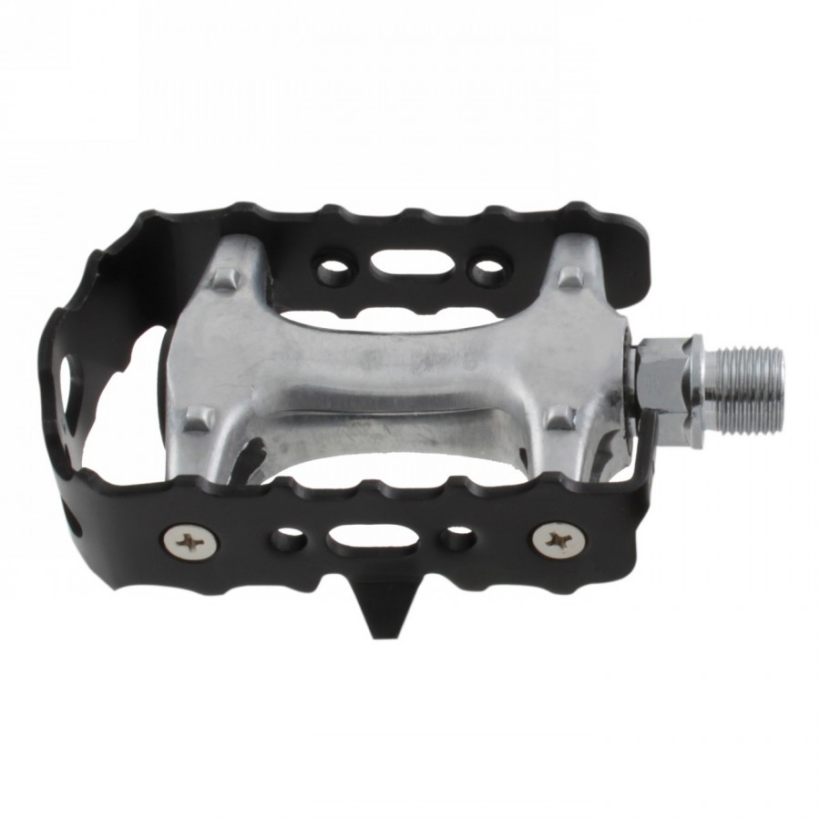 Mtb pedal steady a4, aluminium, silver, with black aluminium cage, chrome-plated cr-mo axle, with ball bearings, on - 1