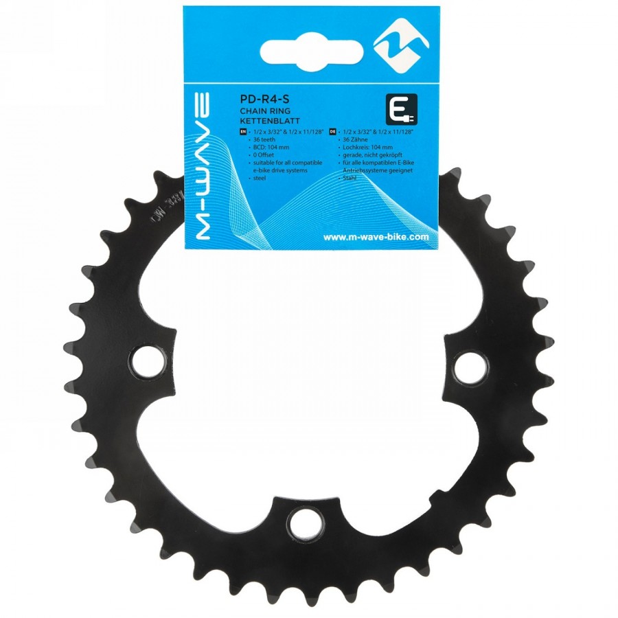 E-bike chainring, bcd 104mm, 36 teeth, for 1/2' x 3/32' and 11/128', black, steel, on samox card - 2