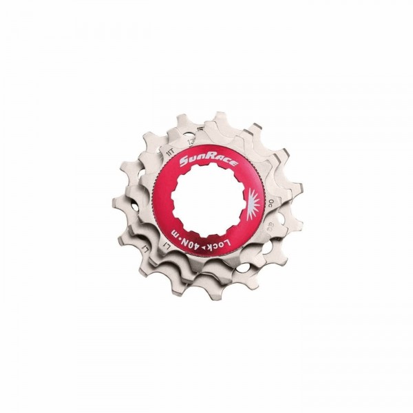 Kit lockring rosso+pignoni 10v in alluminio argento - corpetto shiman - 1 - Cassette - 4710944264166