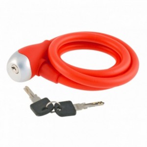 Spiral padlock 12x1200mm in red silicone with key - 1