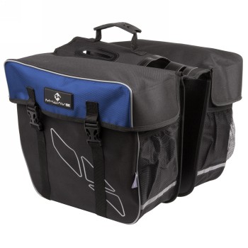 sacoche porte-bagages 'm-wave amsterdam double', polyester 600 d, noir/bleu, largeur totale env. 50 cm, poches : 34 x 17 x 30 cm