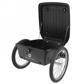 Bagagli rimorchio bici stalwart carry box m-wave, telaio in alluminio, nero, ruote da 20', capacità 70l, serratura di sicurezza,