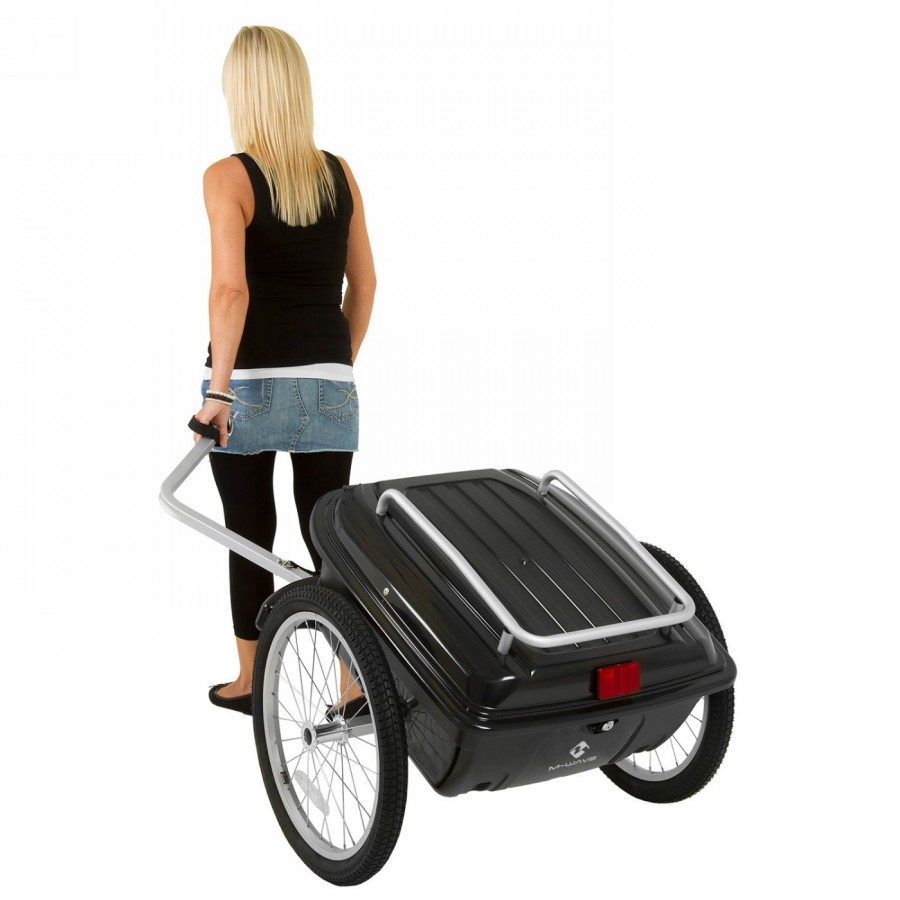 Bagagli rimorchio bici stalwart carry box m-wave, telaio in alluminio, nero, ruote da 20', capacità 70l, serratura di sicurezza,