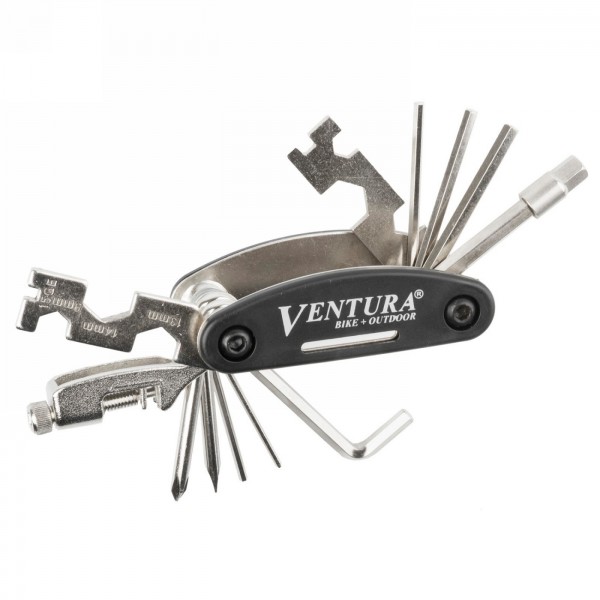 Folding tool ventura, 18 functions, black, 2/2.5/3/4/5/6/8 mm inbus, 1 cross and 1 slotted screwdriver, 8/9/10/13/14/15 - 1