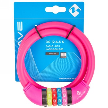 M-wave 'ds 12.6,5 s' combination lock, with silicone coating, 650 x 12 mm, magenta, on card - 3