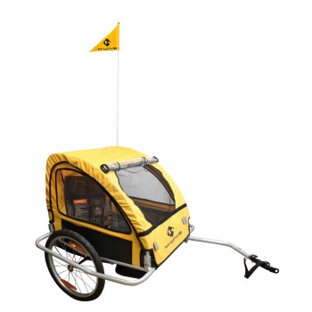 Rimorchio per bambini/bagagli stalwart kid easy light m-wave, pieghevole, telaio in alluminio, verniciato, tettuccio nero/giallo