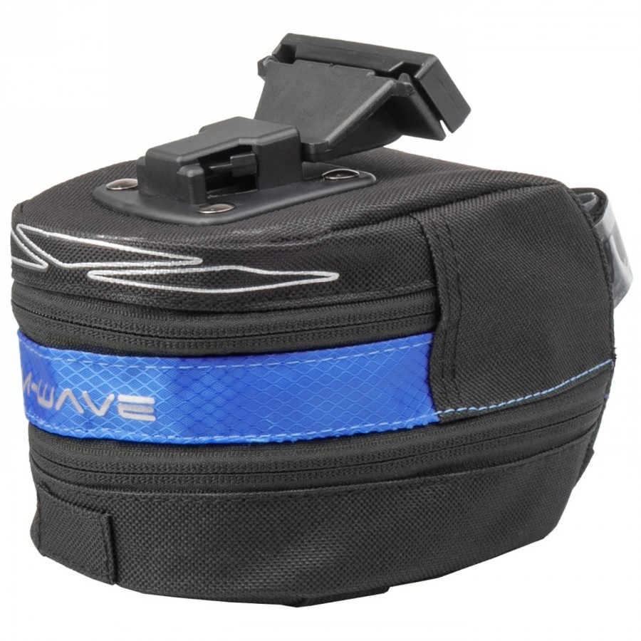 Clip-on saddle bag 'm-wave tilburg l', blue, size l, can be extended downwards with rv, with rear light holder and 3 elastic str