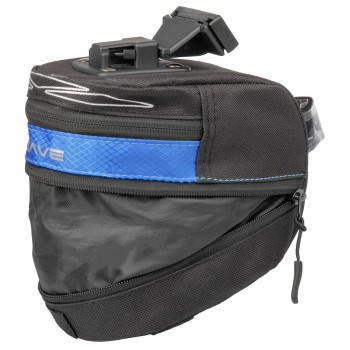 Clip-on saddle bag 'm-wave tilburg l', blue, size l, can be extended downwards with rv, with rear light holder and 3 elastic str