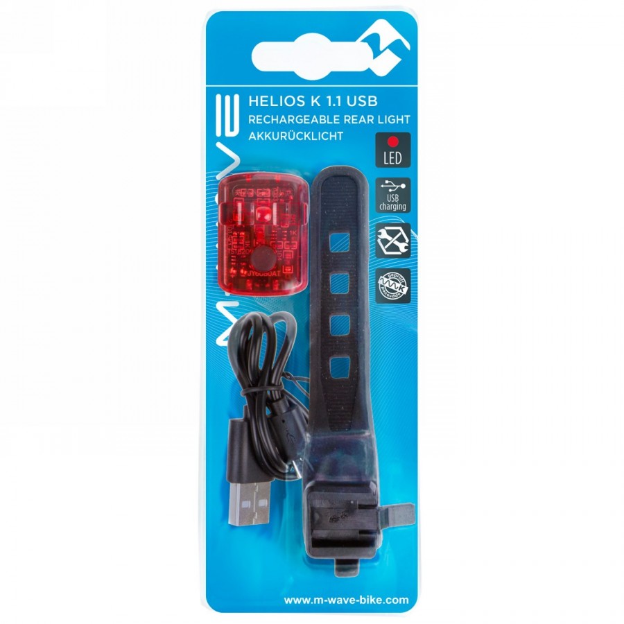 Usb taillight helios k 1.1 usb sl, m-wave, 1 red led, with holder, with micro usb charging cable, with german mark of conformity