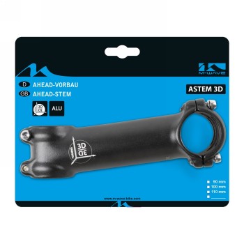 potencia Ahead astem 3d, m-wave, 1.1/8', 110 mm, 7°, aluminio forjado 3d, negro, abrazadera 31.8 mm, en tarjeta - 3