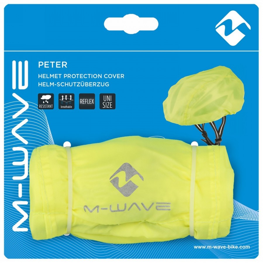 Housse de casque m-wave, hydrofuge, jaune fluo avec logos réfléchissants - 4