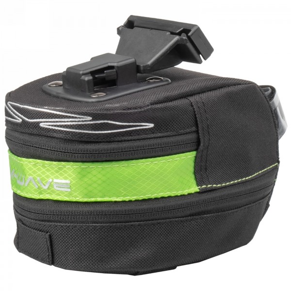 Clip-on saddle bag 'm-wave tilburg l', green, size l, can be extended downwards with rv, with rear light holder and 3 elastic st