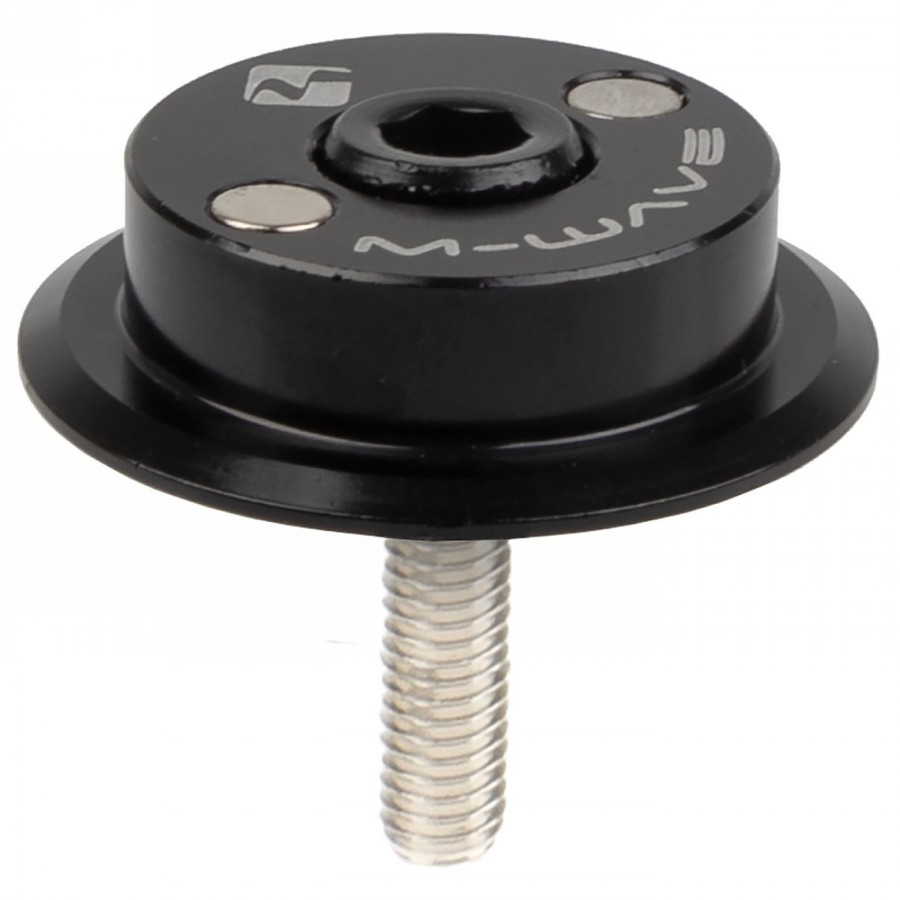 Top cap for front steering series, aluminum, black, magnetic support for crown caps, for 1-1/8' steering tubes. - 1