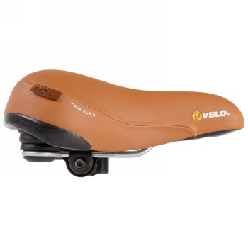 Saddle velo plush, tour ela x, brown, 260 x 220 mm, with elastomer suspension, d2, with clamp, only 847g, on card - 2