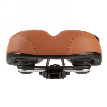 Leather saddle velo plush, tour ela gen,genuine leather, brown, 264 x 220 mm, with elastomer suspension, with clamp, weight: 867