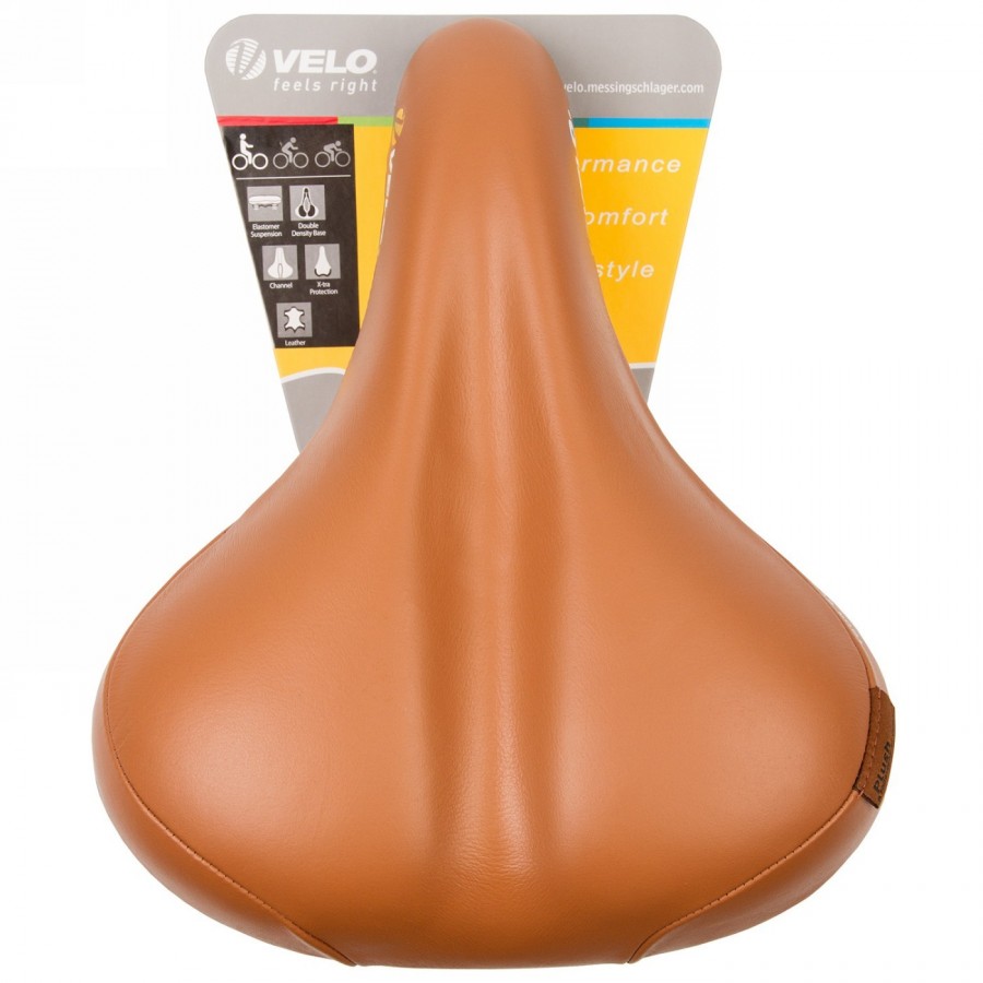 selle cuir velo plush, tour ela gen,cuir véritable, marron, 264 x 220 mm, avec suspension élastomère, avec collier, poids : 867 